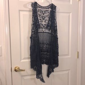 Navy Lace Crochet Cardigan